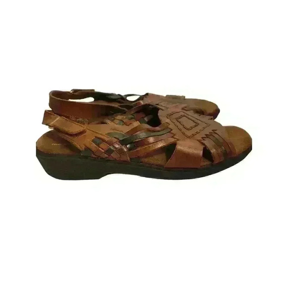 Dr Scholls Double Air Pillo Sandals 7.5M Basket Weave Native Western Leather - Picture 4 of 9
